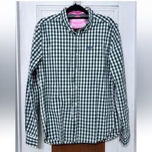 SUPERDRY London Button Down Casual Shirt Men's Size Large Green White Gingham